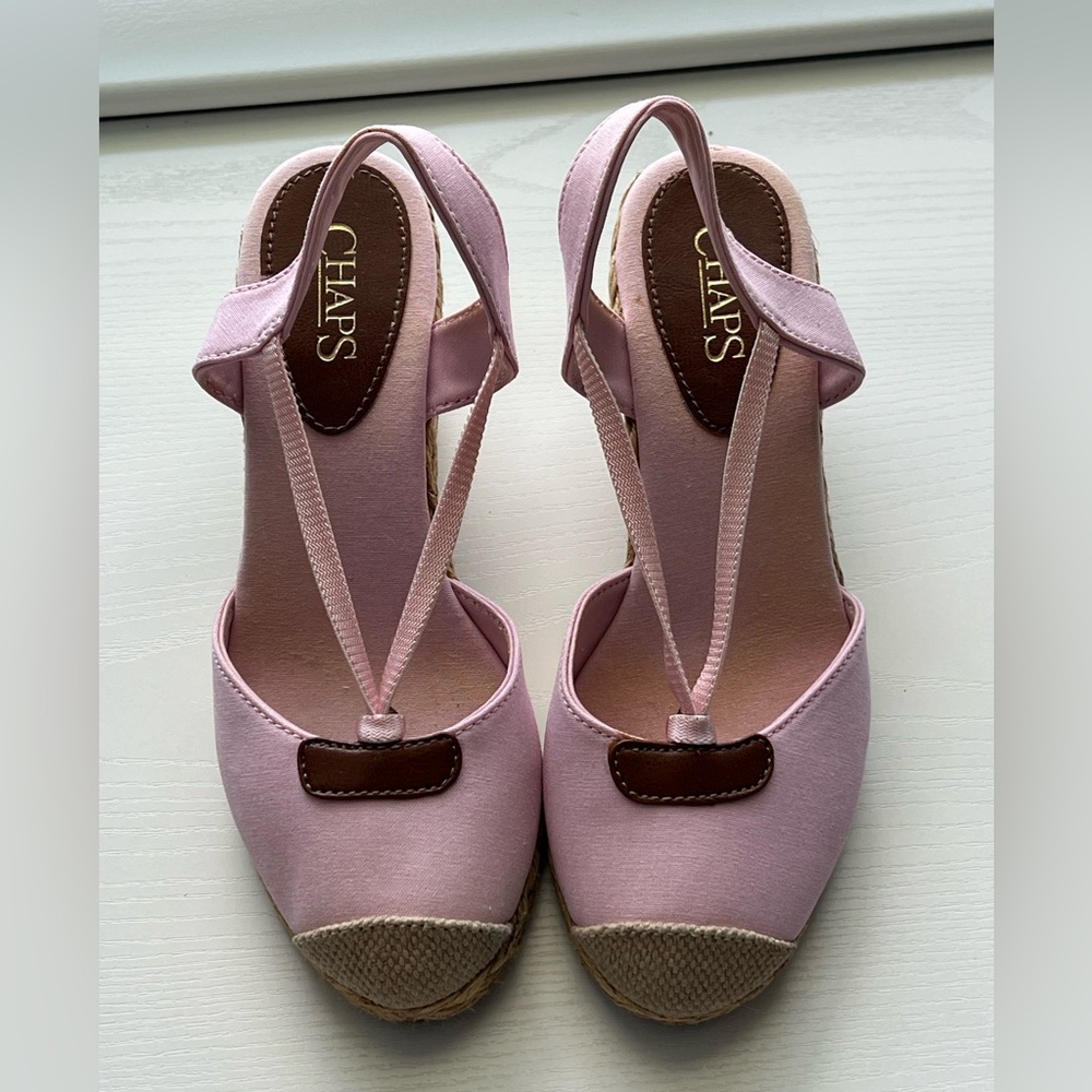 VINTAGE Chaps Pink Chambray Espadrilles SZ 7.5M